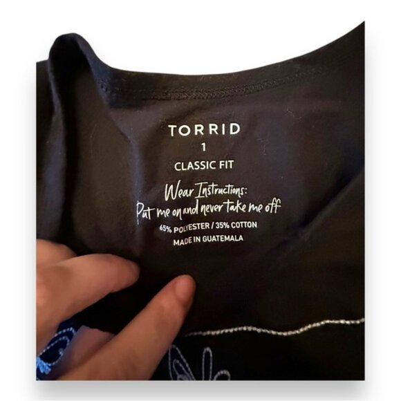 Women’s torrid 1 Black Embroider Butterflies Everyday Signature Jersey Crew Neck - Picture 9 of 10